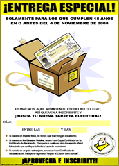 Cartel de Inscripción en las Escuelas Superiores a Jóvenes para las Elecciones 2008